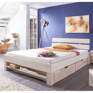 Bed Julia (optioneel met bedlades) massief beukenhout - white wash - 100 x 200cm - 2 opbergruimtes & kast