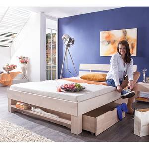 Lit futon Julia tiroir de lit en option Hêtre massif - Blanchi - 140 x 200cm - 2 tiroirs de lit et étagère