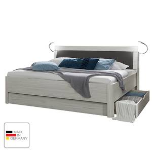 Bed Lissabon Polar larikshouten look/Havanna - 200 x 200cm - 2 opbergruimtes - Met verlichting