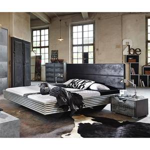 Futonbett Workbase I Silver Plate/Kunstleder Buffalo Schwarz - 140 x 200cm