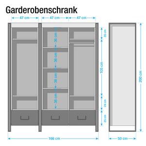 Garderobenschrank Manchester II Akazie teilmassiv - Akazie / Anthrazit - 166 cm (3-türig) - Breite: 166 cm