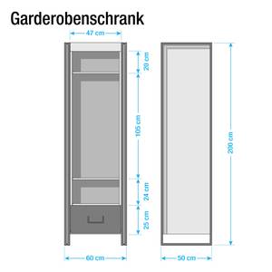 Garderobekast Manchester II deels massief acaciahout - acaciahout/antracietkleurig - 61cm (2-deurs) - Breedte: 61 cm