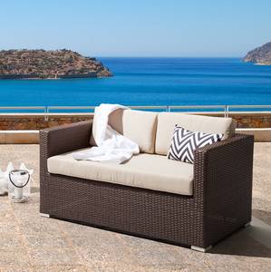 Gartensofa Rattanesco Puca Polyrattan / Webstoff - Braun / Beige