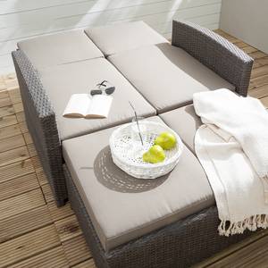 Tuinbank Paradise Lounge incl. hocker - grijs polyrotan/grijs textiel