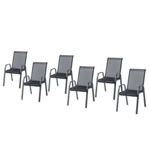 Tuinstoelen Linu (6-delige set) textileen/aluminium - zwart/grijs