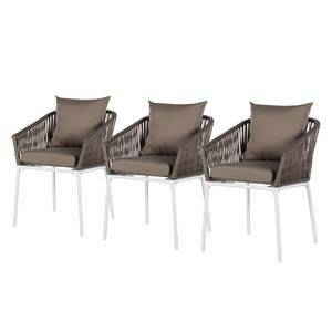 Chaises de jardin Modica (lot de 3) Tressage synthétique / Aluminium - Taupe / Blanc