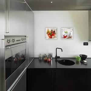 Glasbild Chili Kitchen Beige - Grün - Rot - Weiß - Glas - 50 x 50 x 0.5 cm