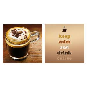 Immagine su vetro Keep calm (2 pezzi) Marrone - Multicolore - Vetro - 20 x 40 x 1.3 cm