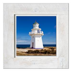 Afbeelding achter glas Lighthouse III Blauw - Meerkleurig - Massief hout - 50 x 50 x 2.1 cm