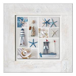 Glasbild Maritim Mix I Beige - Multicolor - Massivholz - 50 x 50 x 2.1 cm