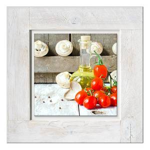 Afbeelding achter glas Market garden II Grijs - Meerkleurig - Massief hout - 50 x 50 x 2.1 cm