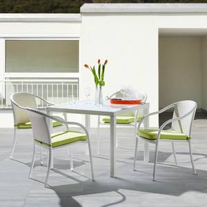 Gartentisch White Beach Polyrattan/Glas - Weiß/Milchig