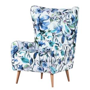 Fauteuil à oreilles Volon Tissé à plat - Blanc / Bleu - Motif fleuri