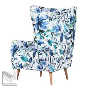 Fauteuil à oreilles Volon Tissé à plat - Blanc / Bleu - Motif fleuri