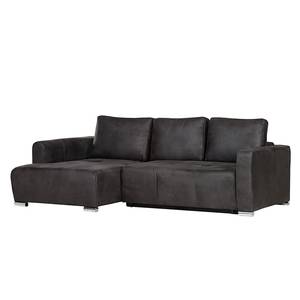 Ecksofa Noir (mit Schlaffunktion) Lederoptik Schwarz - Longchair davorstehend links