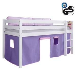 Letto rialzato Alex Legno massello di faggio laccato bianco - Con tenda viola/rosa