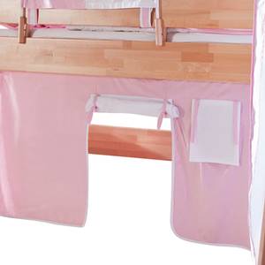 Halbhochbett Kim Buche massiv/Textil Rosa-Weiß-Herz - mit Vorhang, Turm, Tunnel und Tasche