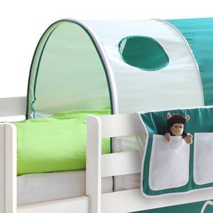 Lit surélevé Malte Goal Pin massif Blanc / Vert Avec tunnel, matelas et sommier