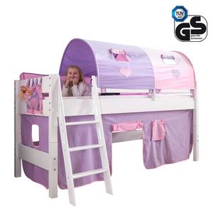 Halbhohes Bett Kim Buche massiv/Weiß Textilset Purple/Rosa