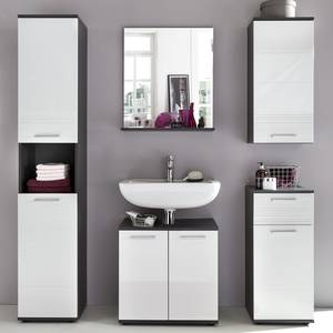 Armoire basse Smart Blanc brillant / Gris