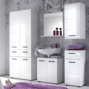 Armoire haute Storm 4 portes - Blanc / Éléments décoratifs en noir