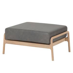 Hocker Fleek Echtleder / Eiche massiv - Grau