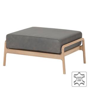 Hocker Fleek Echtleder / Eiche massiv - Grau