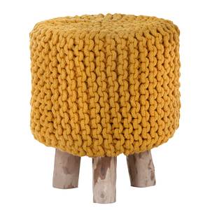 Tabouret Pericoe Eucalyptus massif / Coton - Jaune moutarde