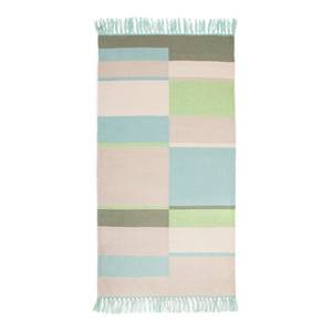 In- & outdoorvloerkleed Lianelli (handge (handgeweven) - kunstvezels - Turquoise/beige