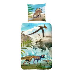 Jersey-Bettwäsche Dinoworld Baumwollstoff - Mehrfarbig - 135 x 200 cm + Kissen 80 x 80 cm