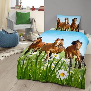 Jersey-Bettwäsche Horses Baumwollstoff - Mehrfarbig - 135 x 200 cm + Kissen 80 x 80 cm