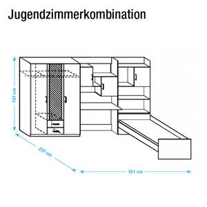 Tienerkamercombinatie Flow (4-delige set) - metallic grijs