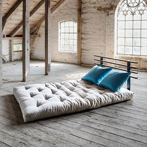 Canapé convertible Shin Sano Futon beige / bleu - Matelas 4 couches de coton et mousse de 4 cm d'épaisseur