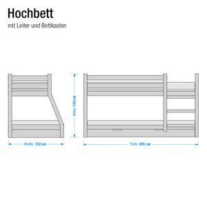 Etagenbett Katamaran Massivholz Kiefer - Weiß lackiert - Ohne Bettkasten