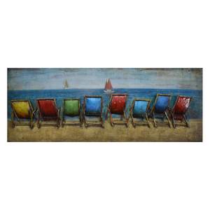 Bild Strandliegen Beige - Blau - Metall - 160 x 60 x 7 cm