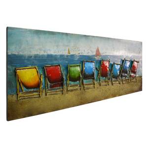 Bild Strandliegen Beige - Blau - Metall - 160 x 60 x 7 cm