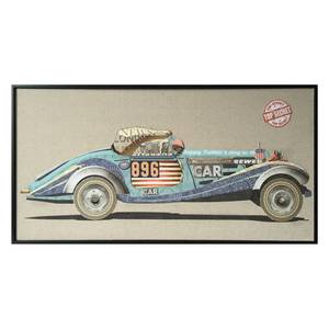 Impression d’art Rennwagen Beige - Bleu - Papier - 82 x 42 x 2.5 cm