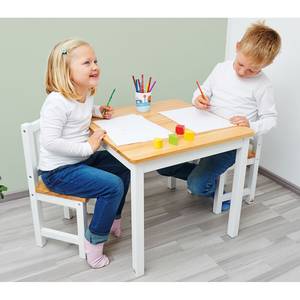 Ensemble de table et chaises pour enfant 3 éléments - Pin massif - Pin / Blanc