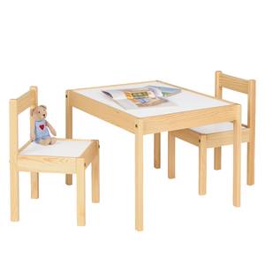 Ensemble de table et chaises pour enfant 3 éléments - Pin partiellement massif Nature / Blanc