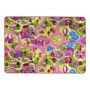 Tapis enfant Sweet Village Fibres synthétiques - Rose vif / Vert - 200 x 200 cm