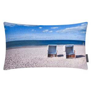 Housse de coussin Mehr Meer Strandkorb Coton - Beige / Bleu ciel