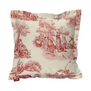 Housse de coussin à volant plat Ecru / Motif rouge - 45 x 45 cm