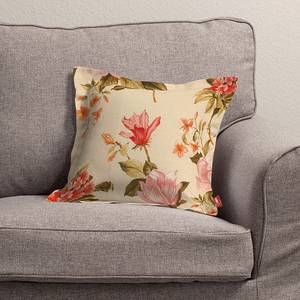 Housse de coussin à volant plat Grandes fleurs - Beige - 40 x 40 cm