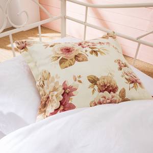 Housse de coussin à volant plat Bordeaux / Roses beige - 45 x 45 cm