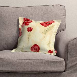 Housse de coussin à volant plat Coquelicots - Crème - 45 x 45 cm