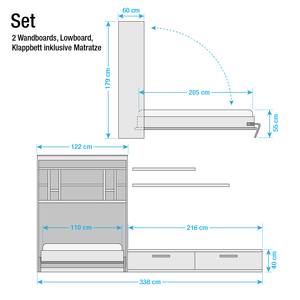 Schrankbett-Kombination Majano Weiß / Kernbuche Dekor - 110 x 205cm - Bonellfederkernmatratze