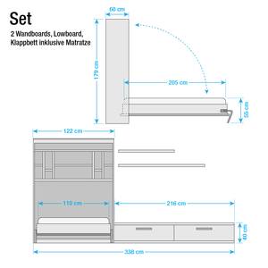 Ensemble lit mural Majano Blanc / Imitation duramen de hêtre - 110 x 205cm - Matelas de mousse froide