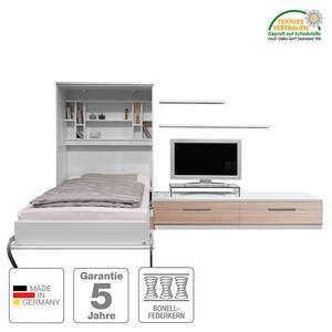 Wandklapbed combinatie Majano Wit/Sonoma eikenhouten look - 140 x 205 cm - Bonell-binnenveringmatras