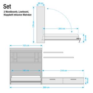 Schrankbett-Kombination Majano Weiß / Kernbuche Dekor - 140 x 205 cm - Bonellfederkernmatratze