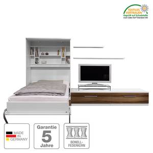 Schrankbett-Kombination Majano Weiß / Nussbaum Dekor - 140 x 205 cm - Bonellfederkernmatratze
